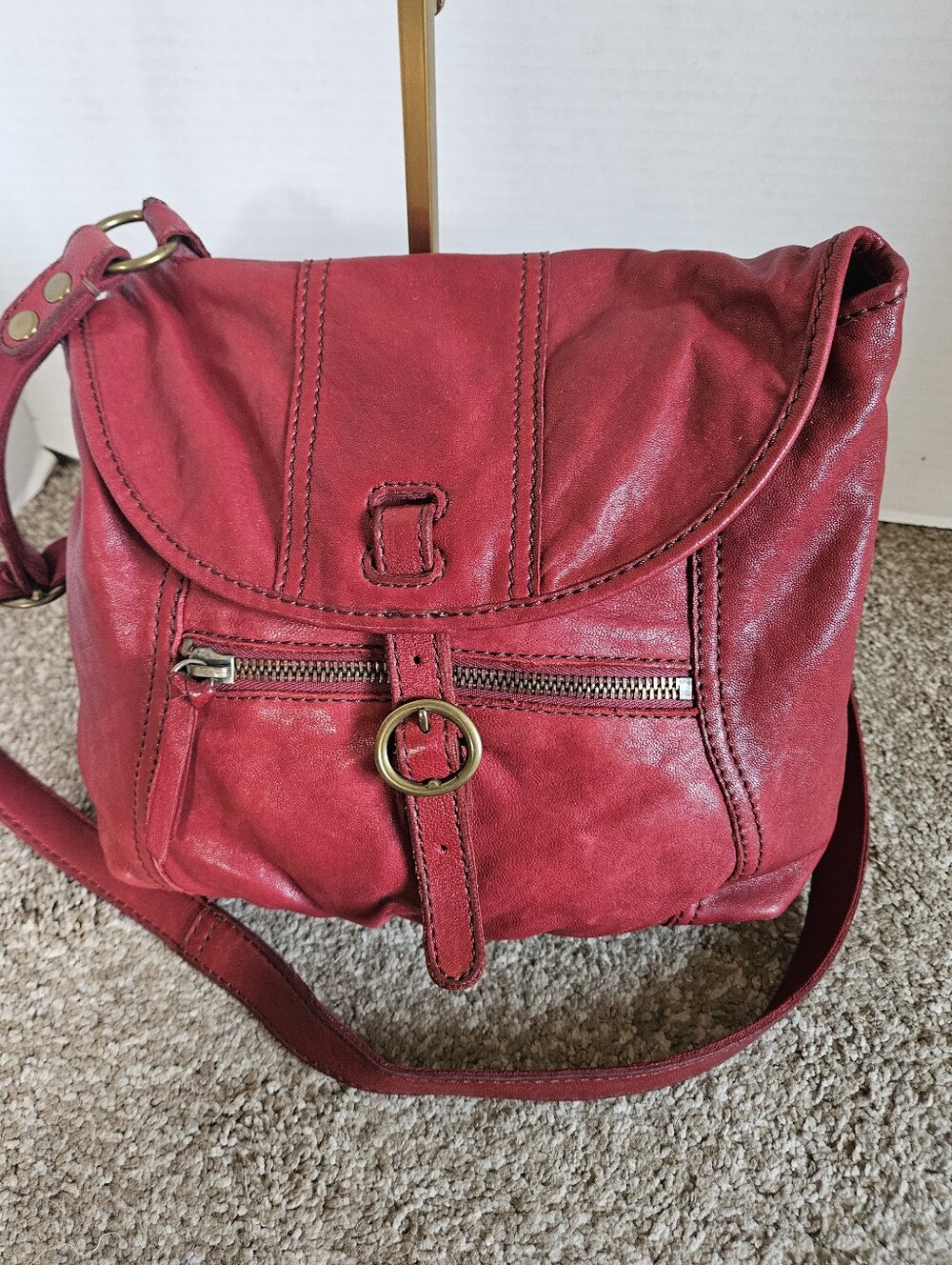 Lucky Brand Italian Lambskin Red Leather Crossbody Flap Bag Boho